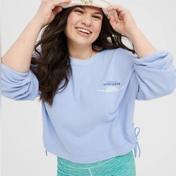 aerie Tops - Aerie Offline Oversized Cropped Cinched side tie Sweatshirt Blue